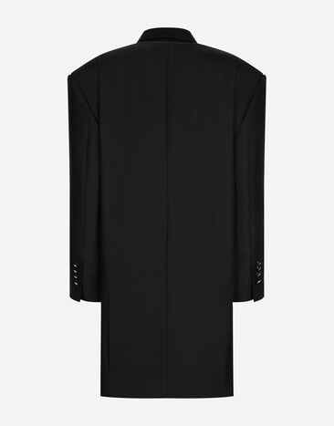 Dolce&Gabbana Oversize double-breasted canvas jacket with floral appliqué Black F29QJTGDB4H