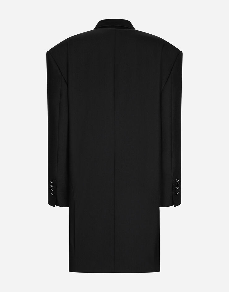 Dolce&Gabbana Oversize double-breasted canvas jacket with floral appliqué Black F29QJTGDB4H