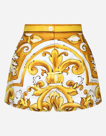 Dolce & Gabbana Cotton poplin shorts with majolica print Print FTC63THI1BE