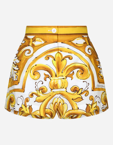 Dolce & Gabbana Shorts aus Baumwollpopeline mit Majolika-Print Drucken FTC63THI1BE