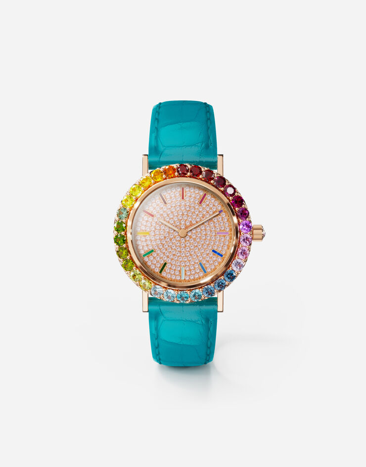 Dolce & Gabbana Uhr Iris aus Roségold mit Edelsteinen in verschiedenen Farben und Diamanten TÜRKIS WWLB2GXA0XA