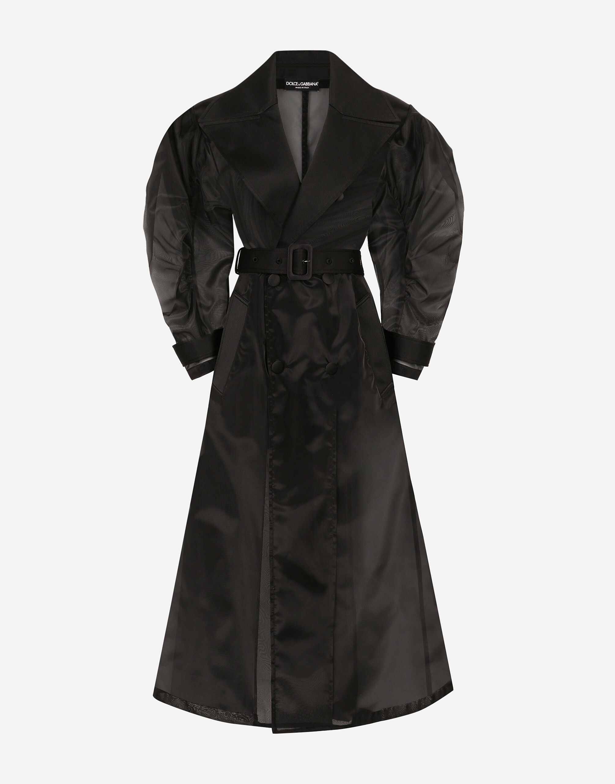 Dolce & Gabbana Technical organza trench coat with gathered sleeves Black F0D1OTFUMG9