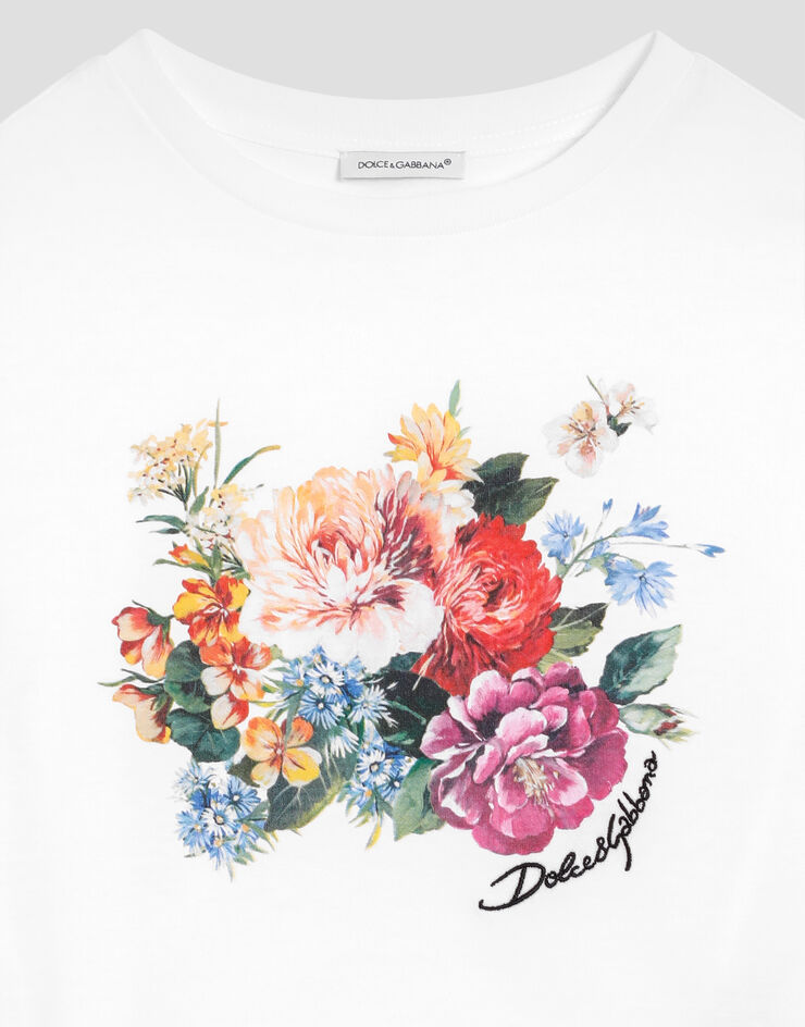 Dolce & Gabbana Camiseta de manga corta en punto con estampado de flores Blanco L5JTNLG7PHR
