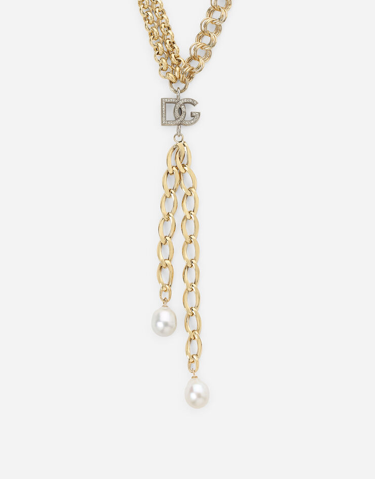 Dolce & Gabbana Ожерелье Logo из желтого и белого золота 18 карат с бесцветными сапфирами и жемчужинами Белое/Желтое Золото WNMY4GWSAPW