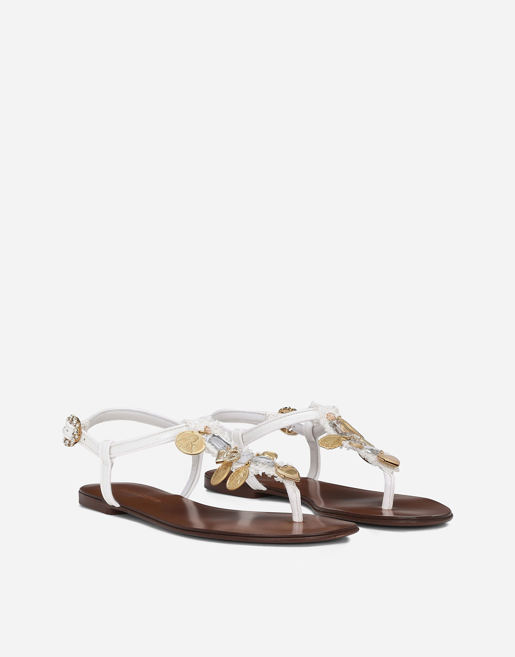 Raffia thong sandals with embroidered votive medallions in White for Women  | Dolce&Gabbana® US