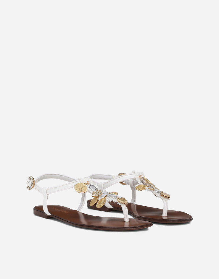 Dolce & Gabbana 许愿圆章刺绣拉菲草夹趾凉鞋 白 CQ0626AK225