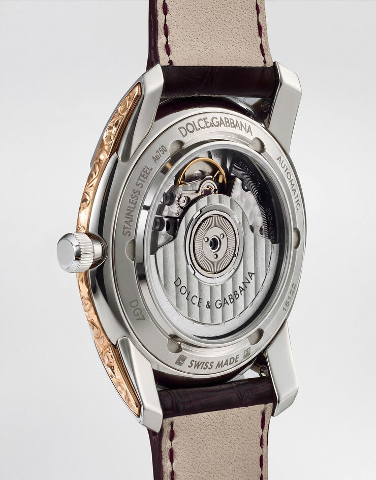 Dolce & Gabbana Reloj DG7 en acero con laterales grabados en oro Burdeos WWEE1MWWS09