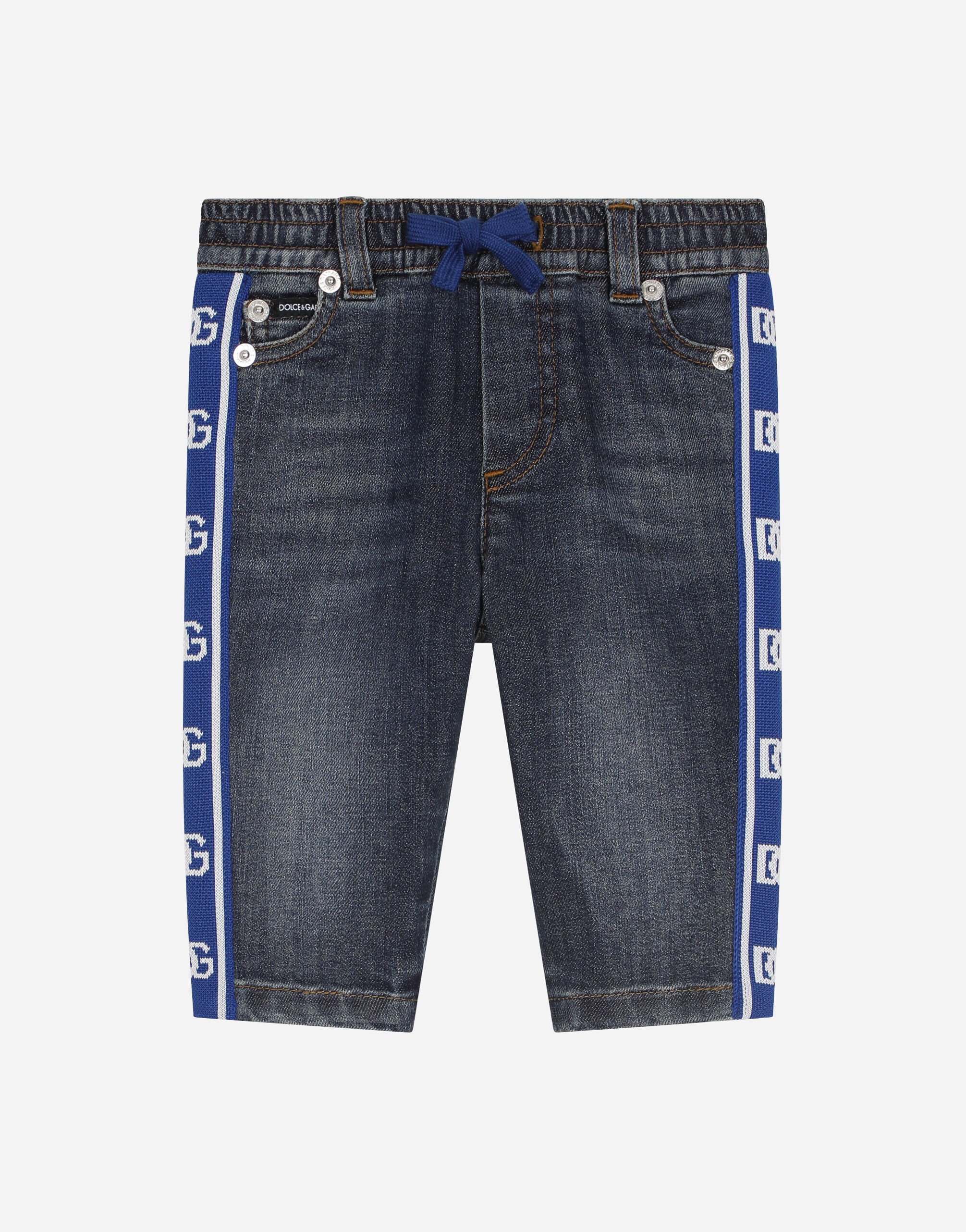 Dolce & Gabbana Regular-fit blue wash jeans with DG-logo band Grey LNJH68G7EY9