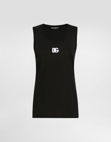 Dolce & Gabbana Oversize jersey tank top with DG logo embroidery Black F8M64ZGDCYD