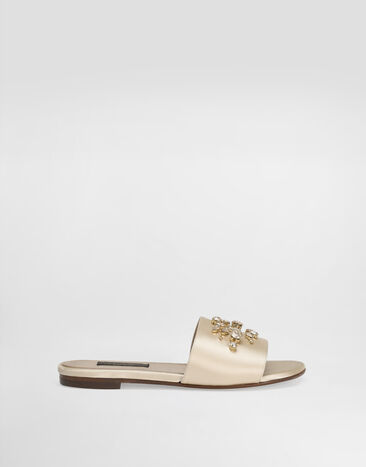 Dolce & Gabbana Flat satin sliders with embroidery and DG logo Multicolor D11285A4801