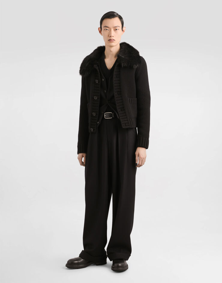 Dolce & Gabbana Wool jacket with fur-effect collar Black GXVD3ZJDVBZ