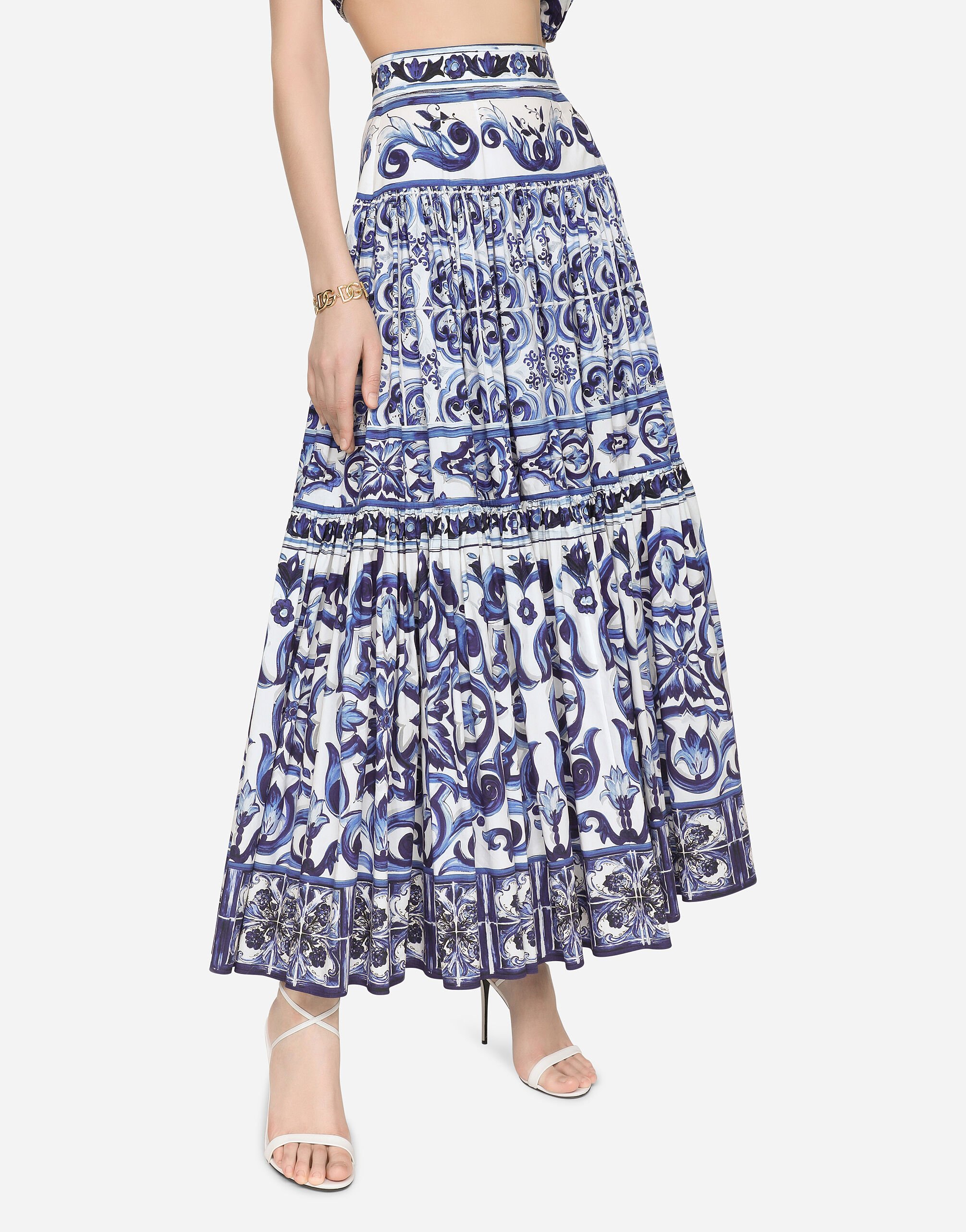 Carretto Print Cotton Poplin Long Skirt