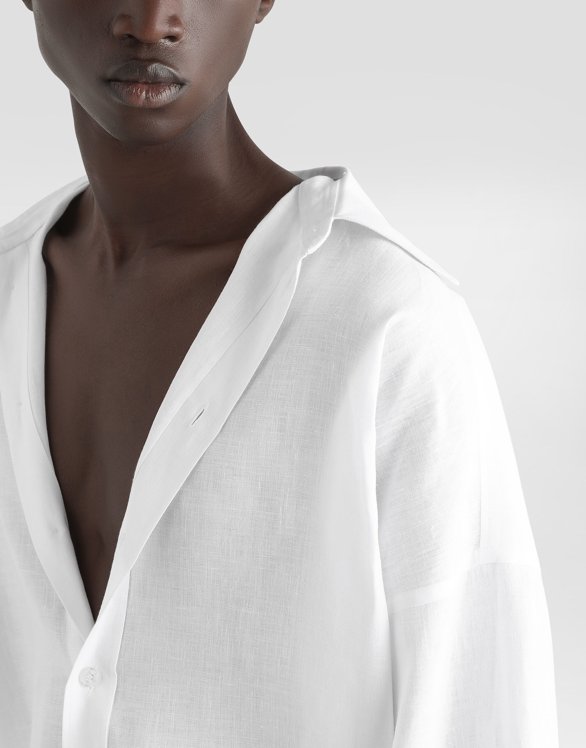 Long-sleeved linen shirt in White for Men | Dolce&Gabbana®