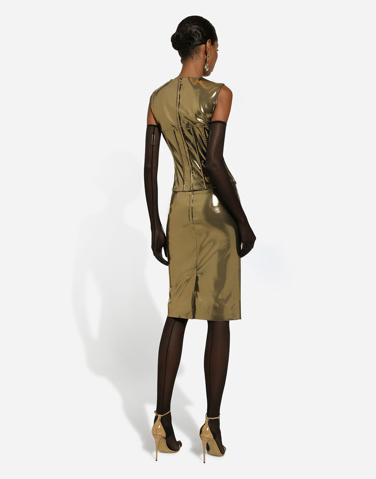 Foiled satin calf-length skirt in Gold for | Dolce&Gabbana® US