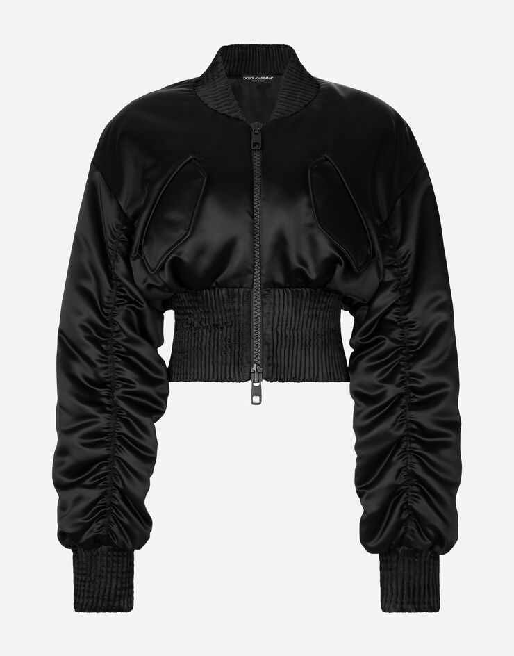 Dolce & Gabbana Short duchesse bomber jacket with draped sleeves Black F9M39THUMBZ