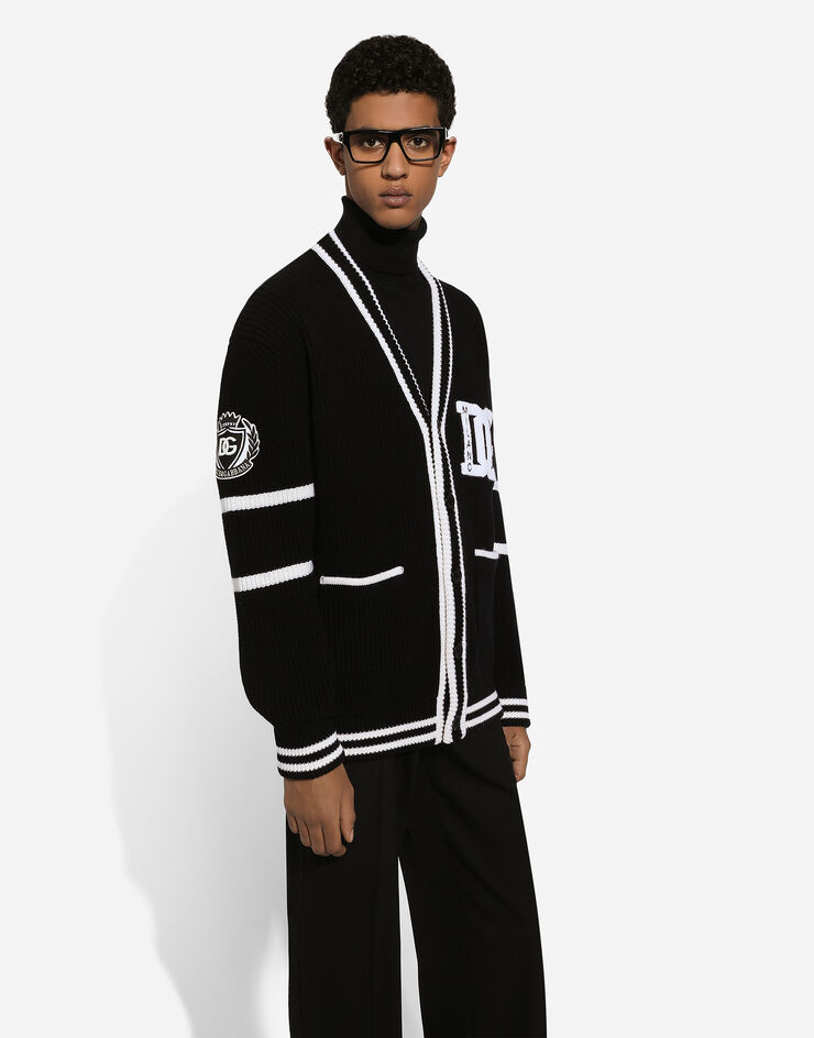 Dolce & Gabbana Wool fisherman’s rib-knit cardigan with DG logo patch Black GXV13ZJCVYQ