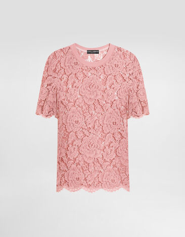 Dolce & Gabbana Short-sleeved Cordonetto lace T-shirt Pink F8V21THLM7L