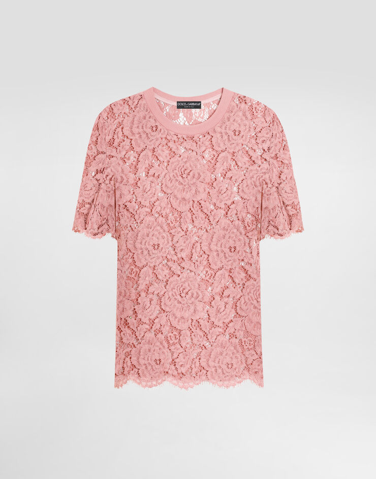 Dolce & Gabbana Short-sleeved Cordonetto lace T-shirt Pink F8V21THLM7L