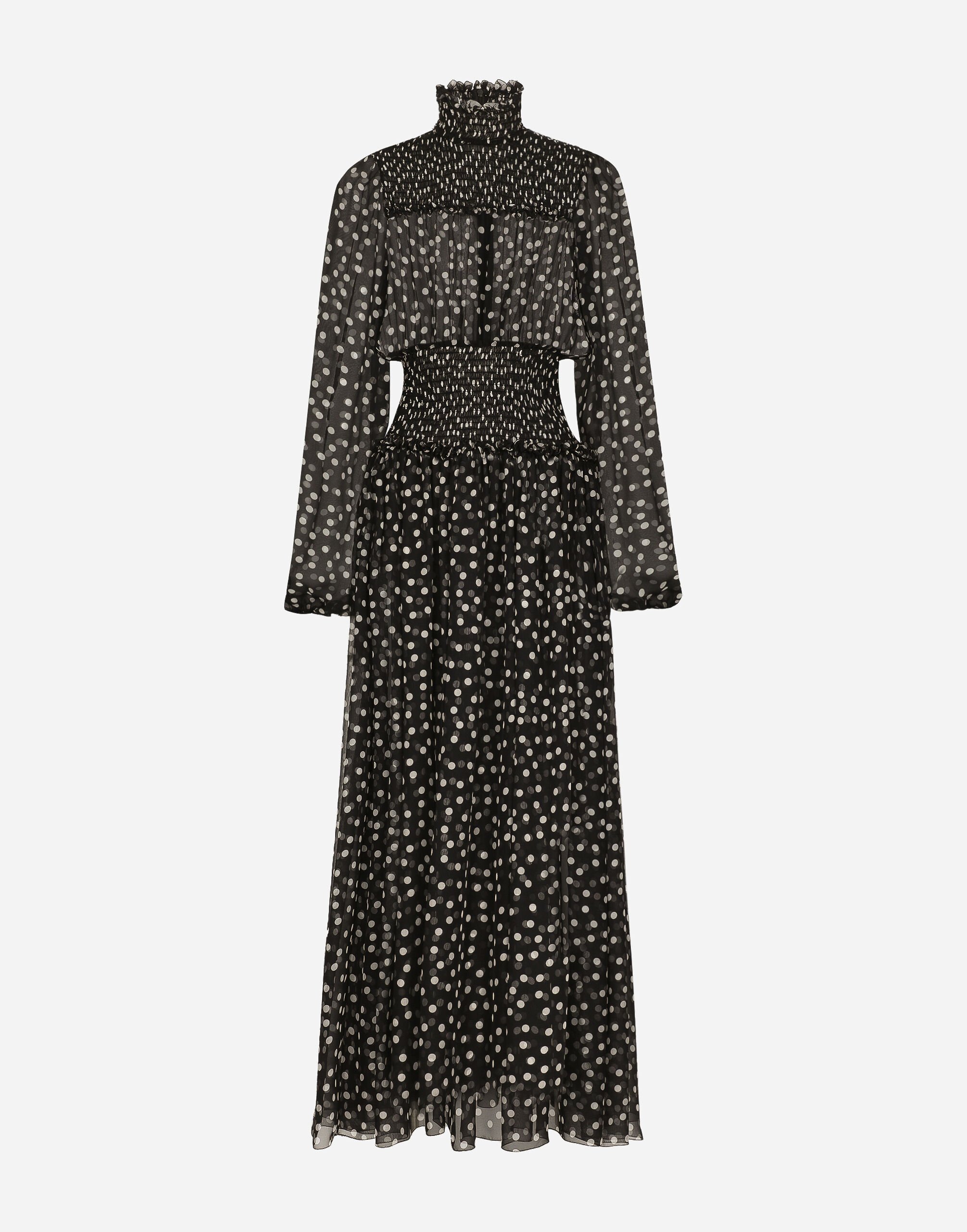 Dolce & Gabbana Vestido longuette con punto smock de chifón con estampado de micropuntos Imprima F6GADTHS1KD