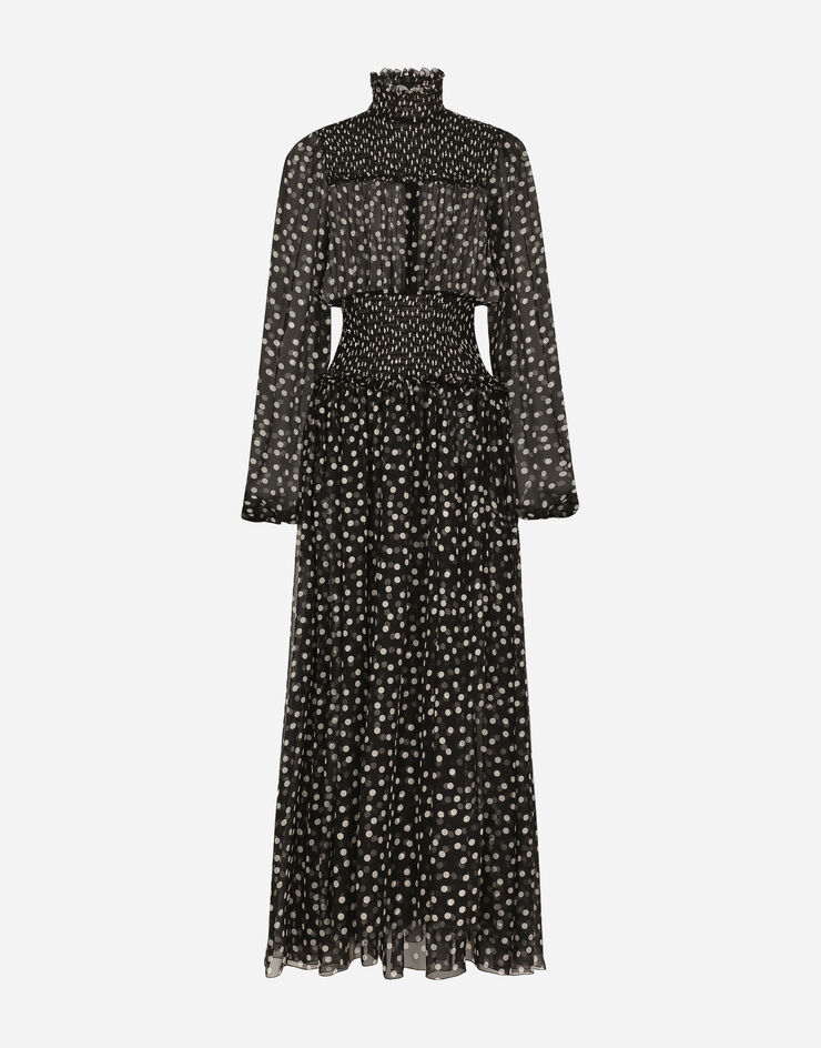 Dolce & Gabbana Chiffon midi dress with smock stitching and micro-polka dot print Print F6GADTHS1KD