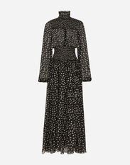 Dolce & Gabbana Chiffon midi dress with smock stitching and micro-polka dot print White F0D1QTFU600