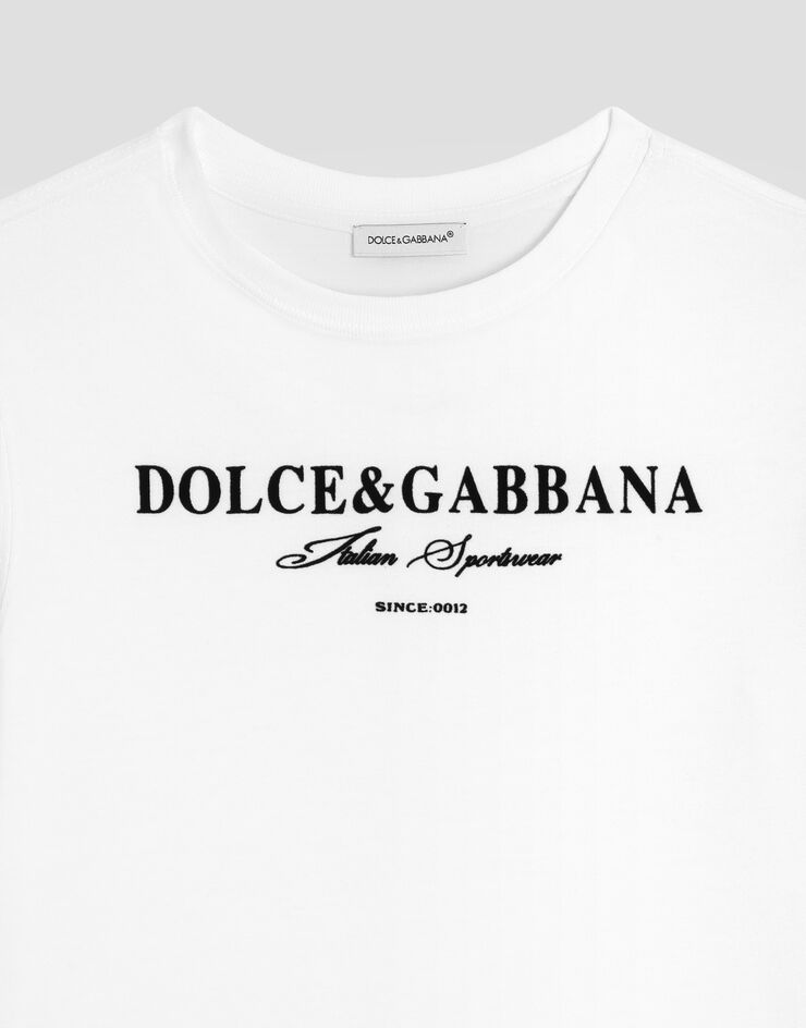 Dolce & Gabbana Short-sleeved jersey t-shirt with Dolce&Gabbana print White L4JTHUG7P1Y