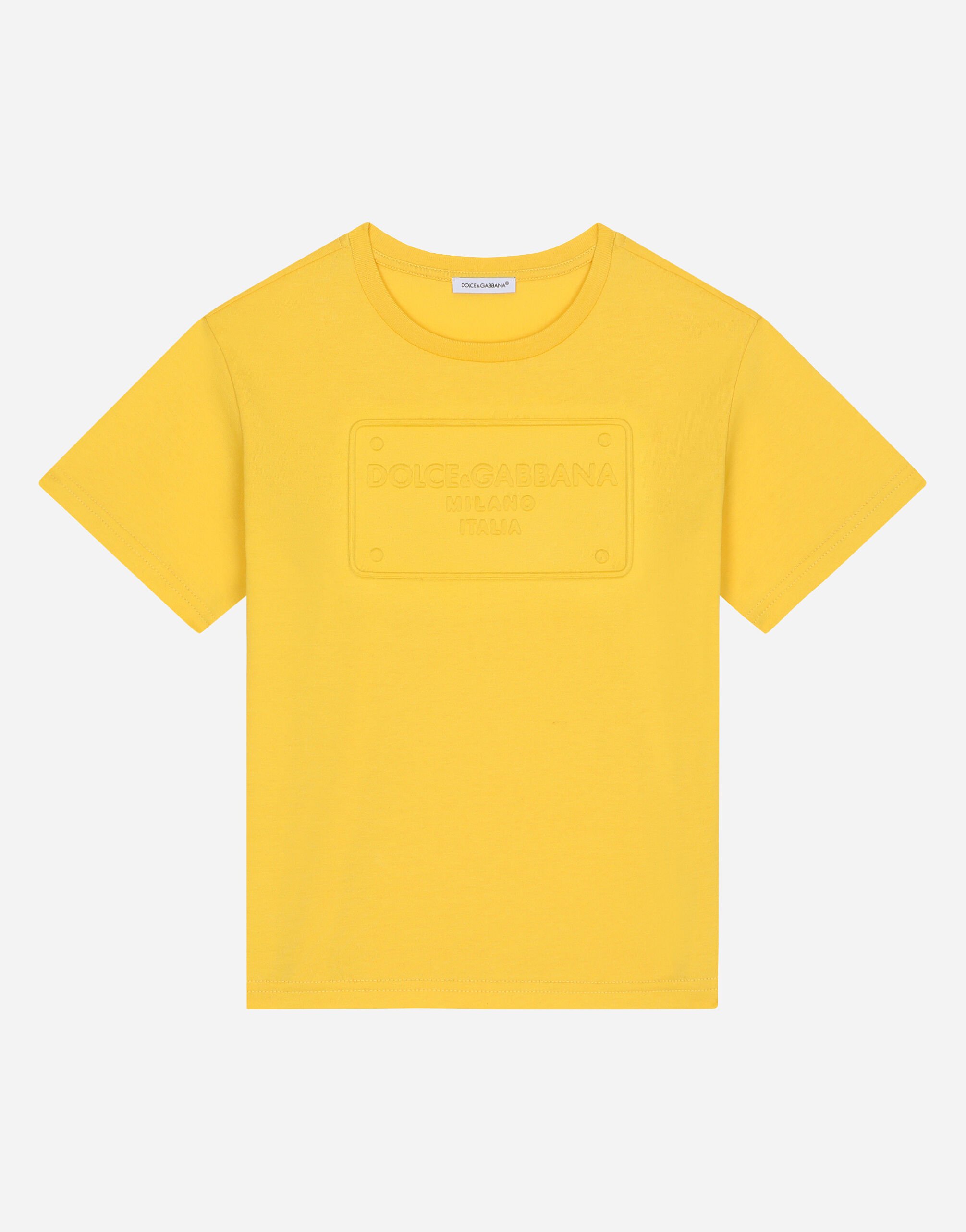 Dolce & Gabbana Jersey T-shirt with embossed logo Yellow DA5187AA954
