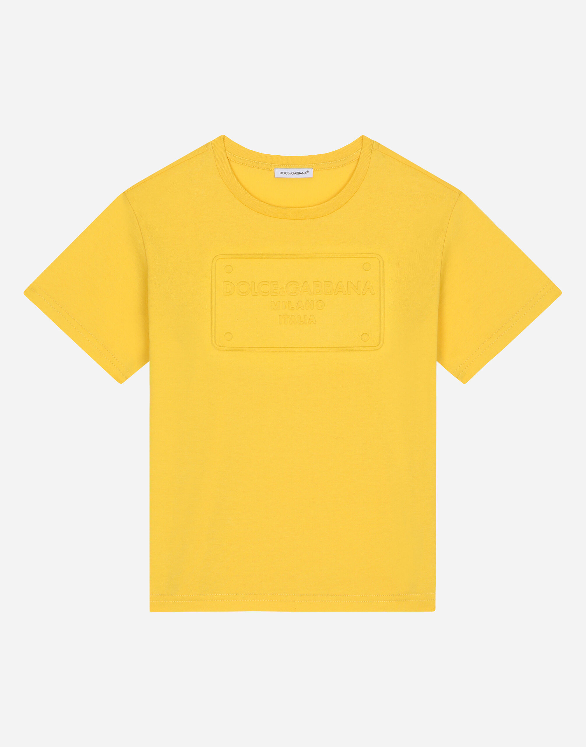 Dolce & Gabbana Jersey T-shirt with embossed logo Yellow DA5187AA954