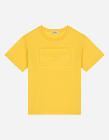 Dolce & Gabbana Jersey T-shirt with embossed logo Yellow DA5187AA954