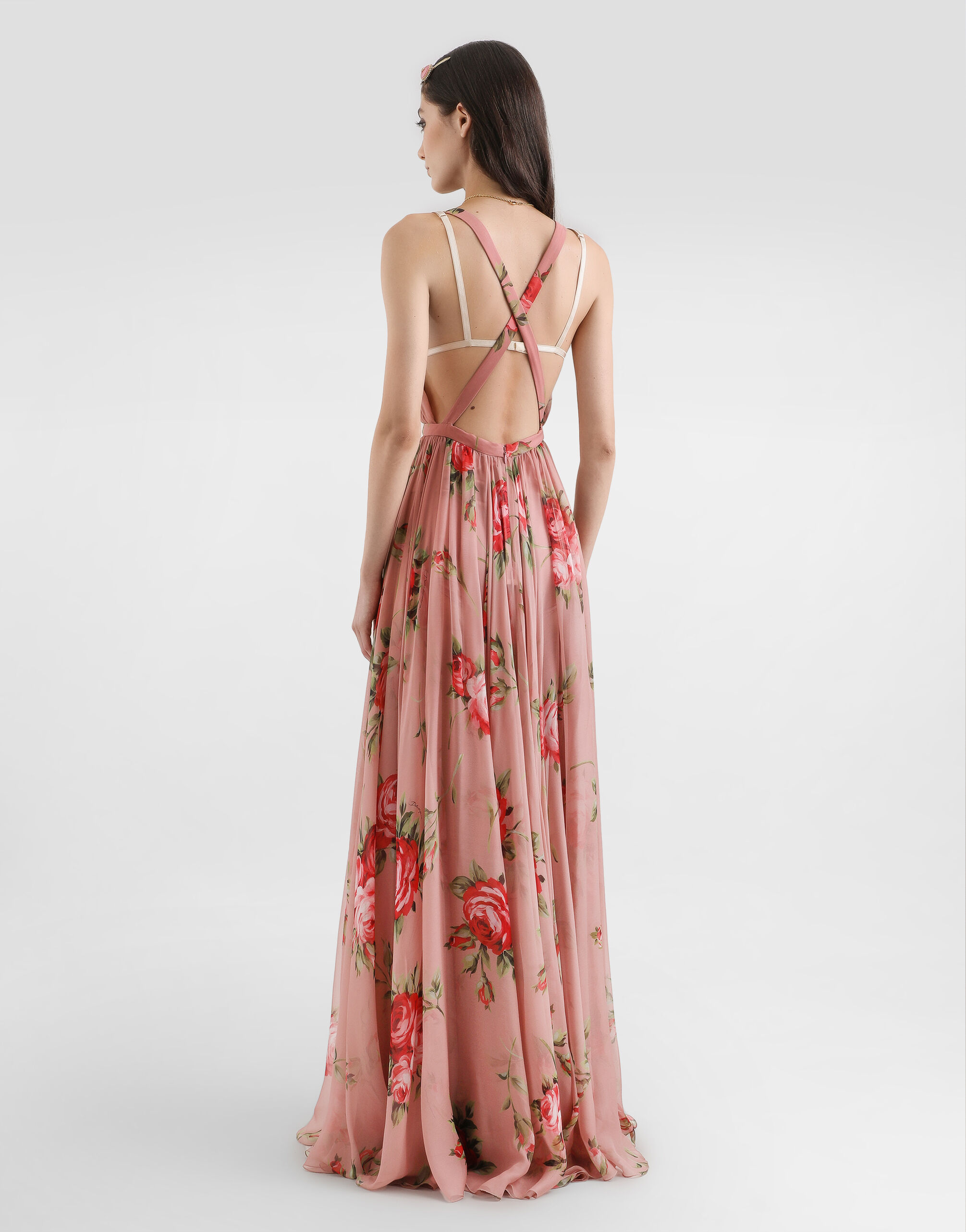 Rose bouquet-print chiffon dress in Multicolor for Women
