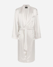 Dolce & Gabbana Silk satin robe with metal DG logo White GY6IETGG868