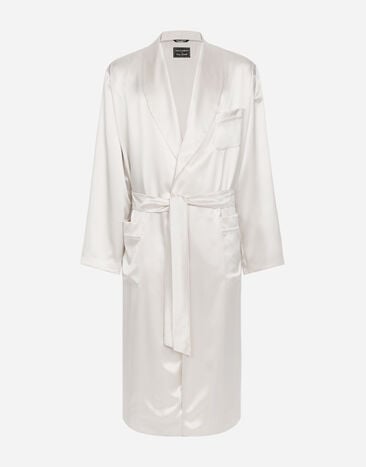 Dolce & Gabbana Silk satin robe with metal DG logo Grey M3D03JONN97