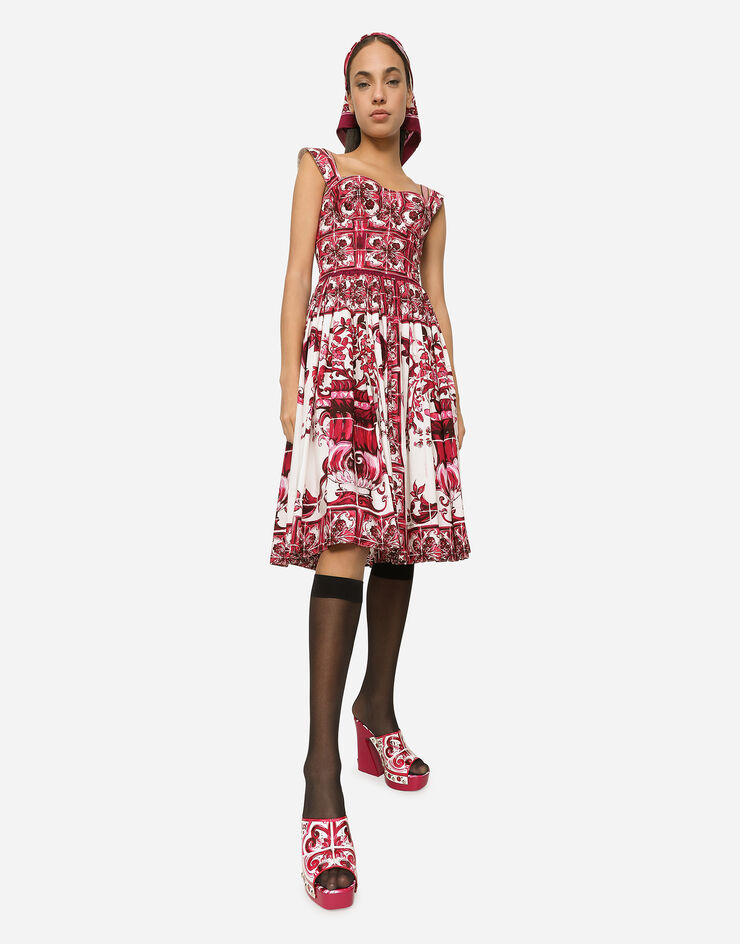Dolce & Gabbana Bustier midi dress in Majolica-print poplin Multicolor F6ADLTHH5A0