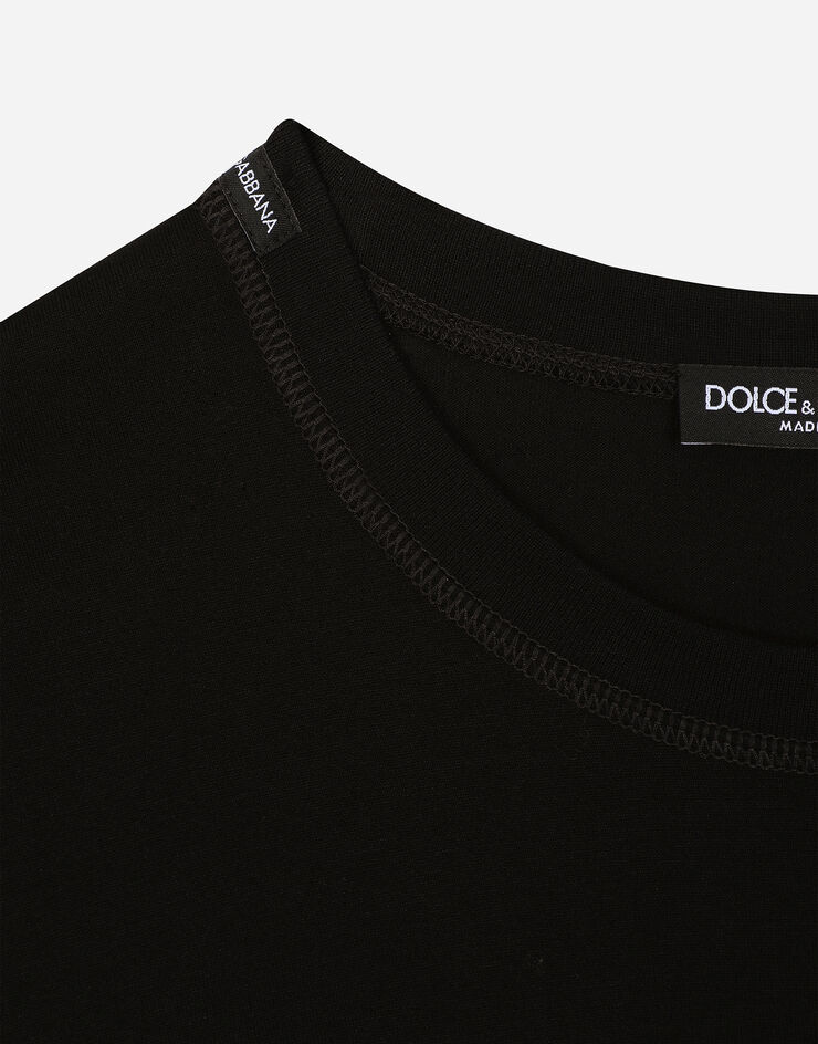 Dolce & Gabbana T-Shirt aus Baumwolle mit Logostickerei Schwarz G8PN9ZG7NYJ