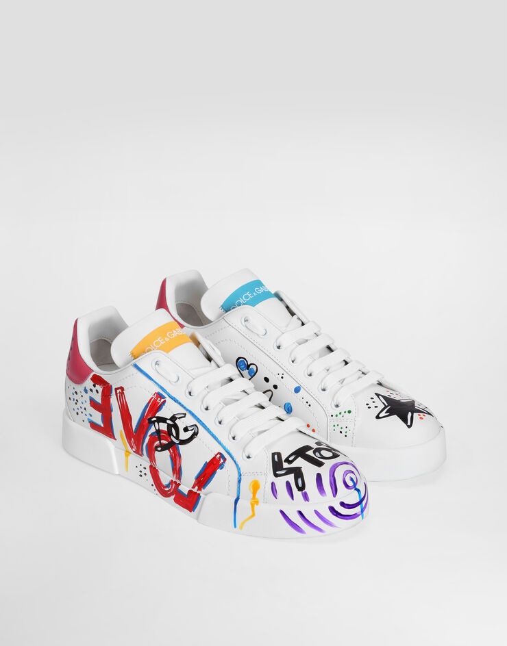 Dolce & Gabbana Calfskin Portofino sneakers with lettering Multicolor CK1545AD462