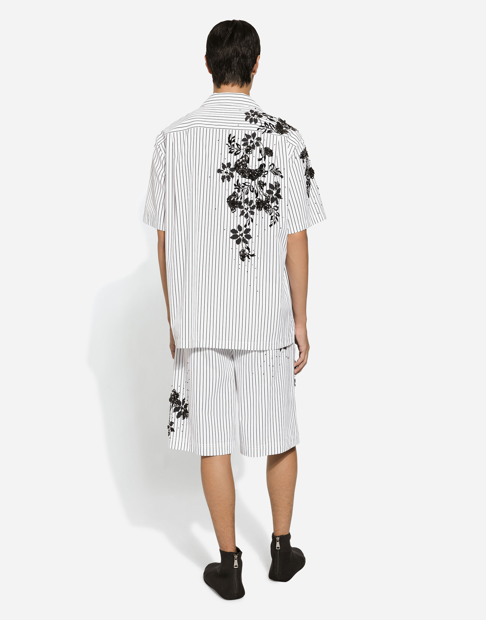 Striped poplin shorts with embroidery in White for Men Striped poplin shorts with embroidery in White for Men