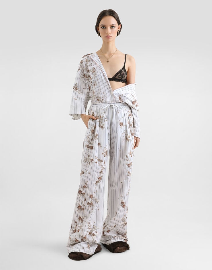 Dolce & Gabbana Poplin shirt with thread floral embroidery and rhinestones Multicolor F5U46ZGDDSA