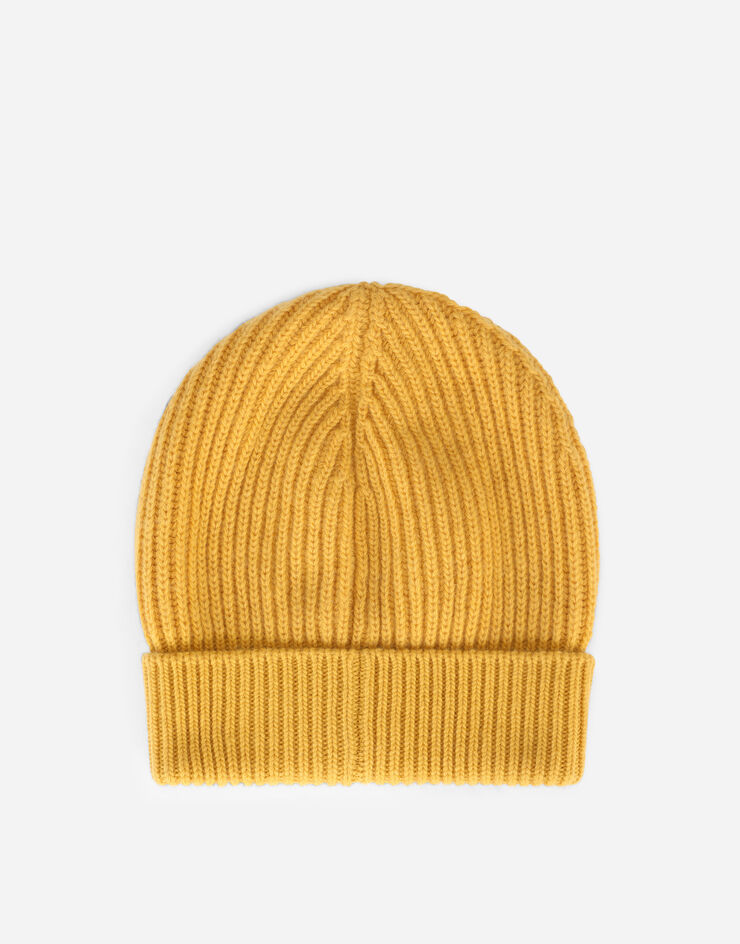 Dolce & Gabbana Bonnet en maille de cachemire à écusson DG Jaune GXE83TJBVB6