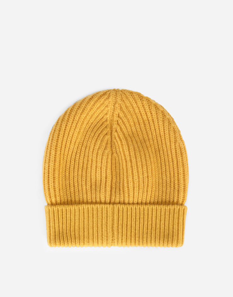Dolce & Gabbana Knit cashmere hat with DG patch Yellow GXE83TJBVB6