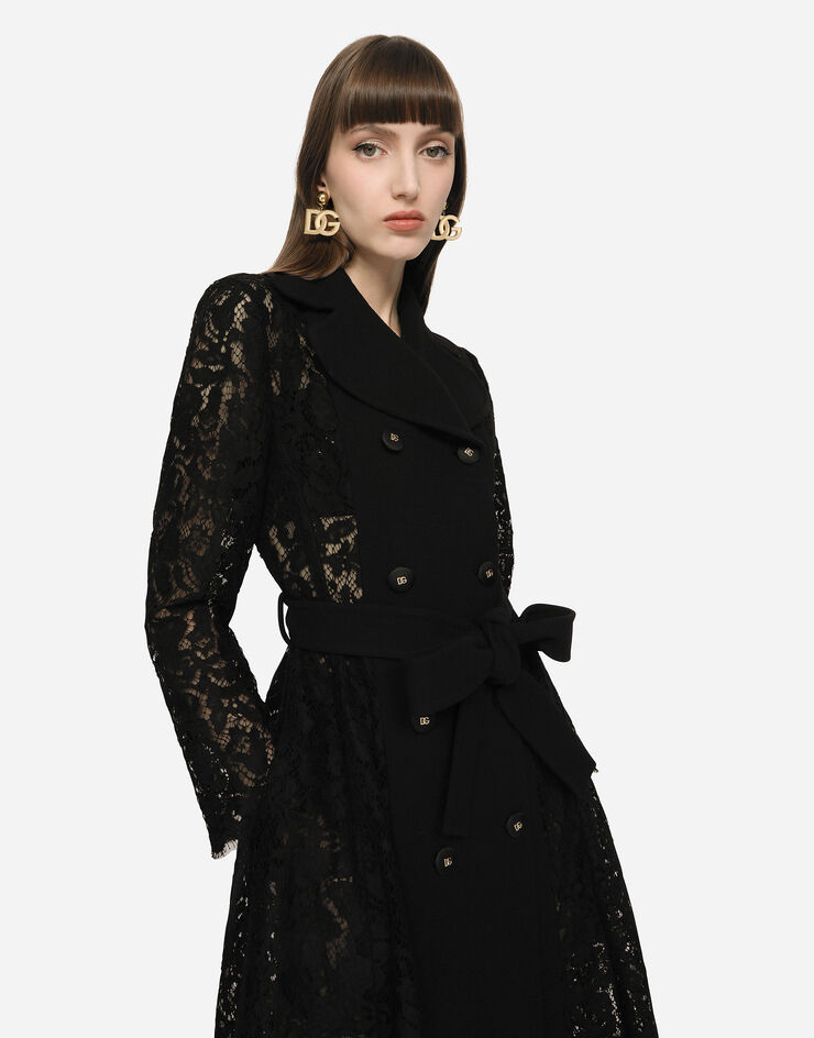 Dolce & Gabbana Пальто из кордового кружева и крепа с поясом черный F0B5ATHLMTB
