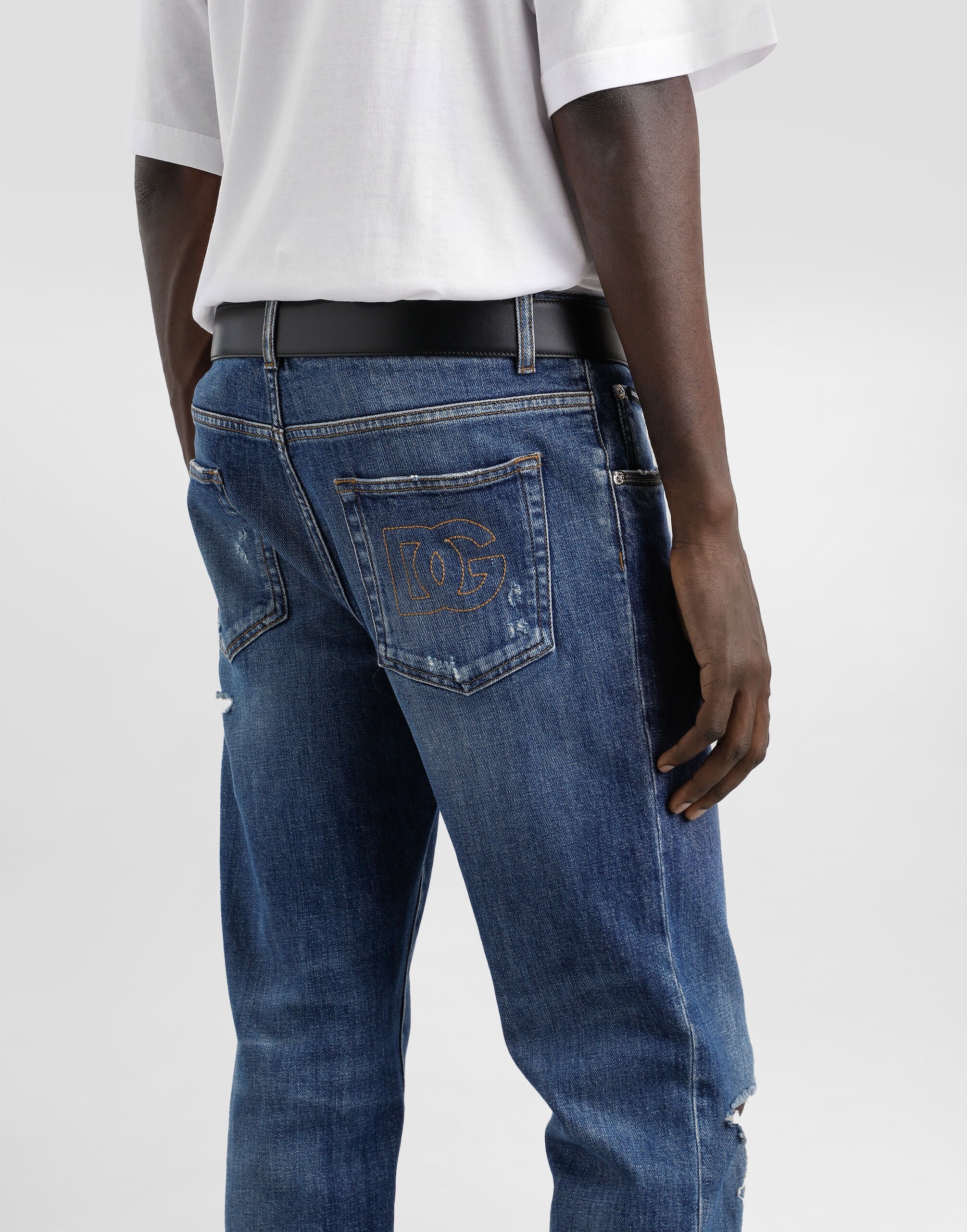 Slim-fit stretch cotton jeans with logo embroidery in
