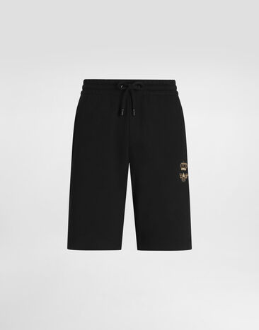 Dolce & Gabbana Stretch cotton shorts with branded tag Black GVC4HTFUFMJ