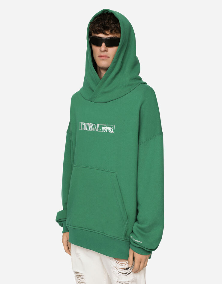 Dolce & Gabbana Jersey hoodie with DGVIB3 print Green G9AKPTG7K3E