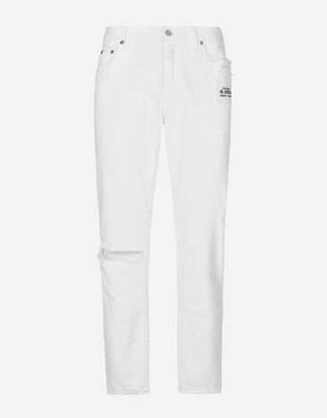 Dolce & Gabbana Jean loose blanc à accrocs et abrasions Blanc VG4444VP287