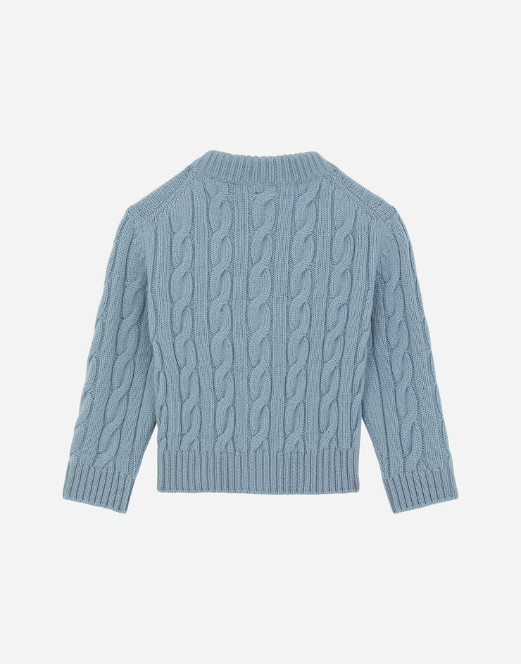 Cableknit cardigan with DG logo patch in Azure for for Boys Dolce