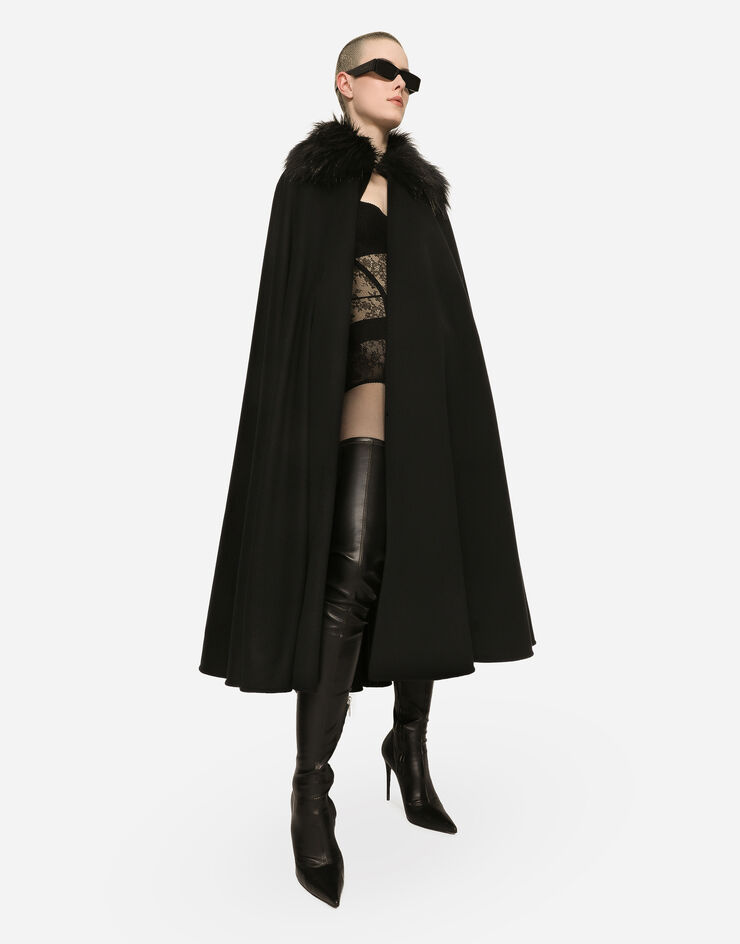 Dolce & Gabbana Cape with faux fur collar Black F0V9CTFU3QZ