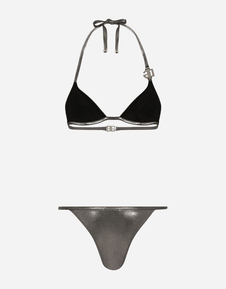 Dolce & Gabbana KIM DOLCE&GABBANA Bikini de triángulo revestido con logotipo DG de metal Plateado O8B76JFUGQY
