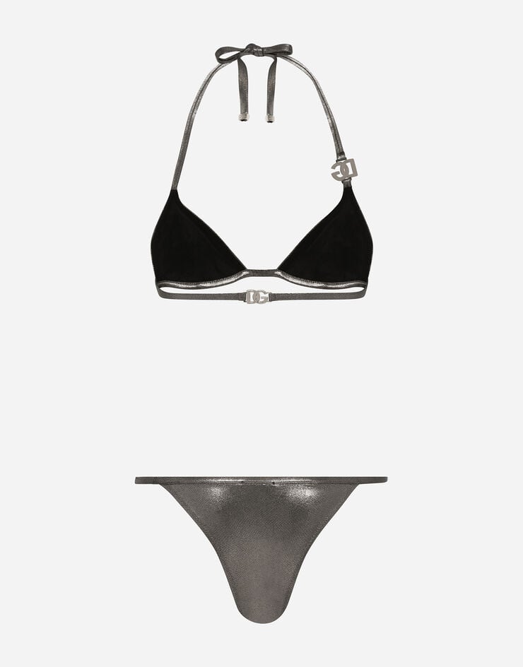 Dolce & Gabbana KIM DOLCE&GABBANA Foiled triangle bikini with the metal DG logo Silver O8B76JFUGQY