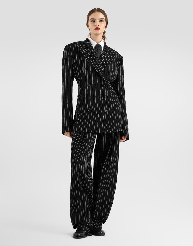 Dolce & Gabbana Veste croisée en laine vierge à fines rayures Multicolore F2JCPTFBZAG