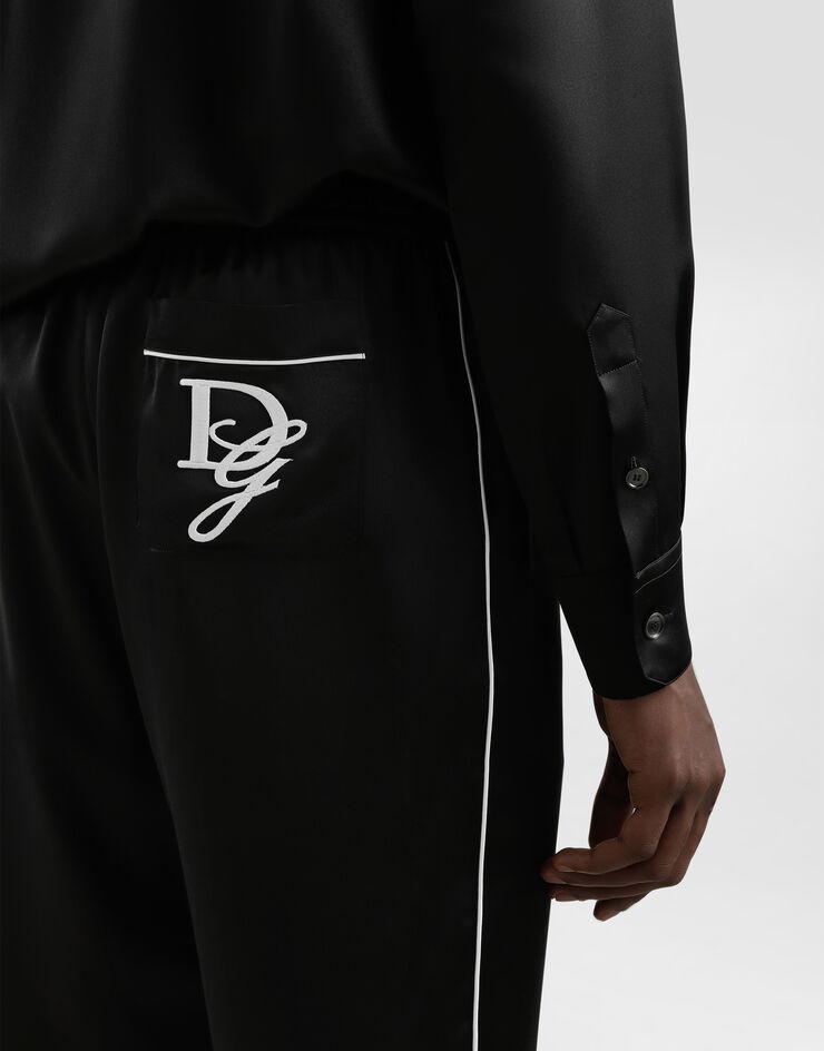 Dolce & Gabbana 徽标刺绣真丝睡裤 黑 GVCRAZFU1AU
